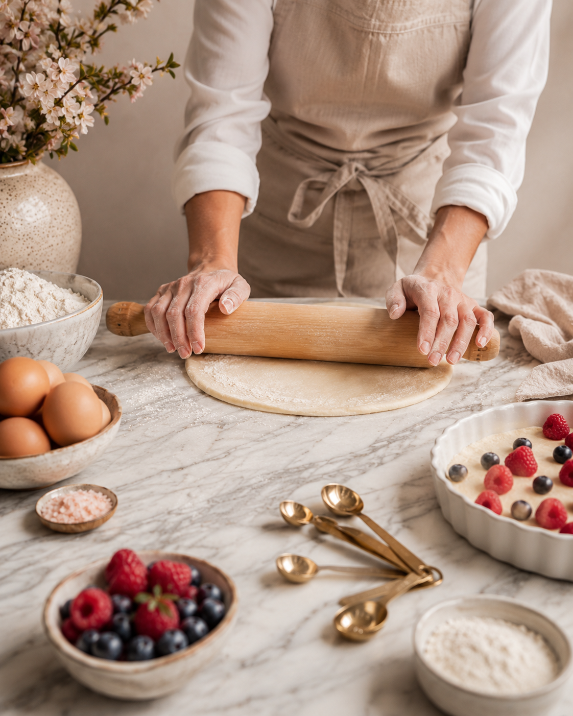 Rolling dough for pastry and catering prep